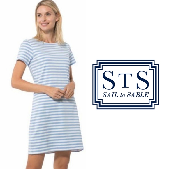 Sail to Sable Dresses & Skirts - Sail to Sable Hydrangea Blue & White Striped Short Sleeve T Shirt Shift Dress